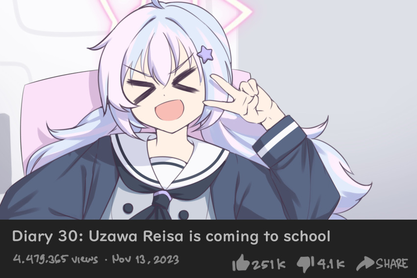 >_<, 1girl, :d, ahoge, beads, blue_archive, closed_eyes, coolpsyco