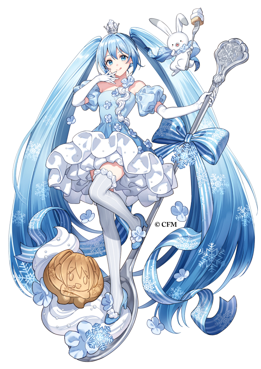 1girl, blue_dress, blue_footwear, blue_hair, closed_mouth, detached_sleeves, dress, earrings