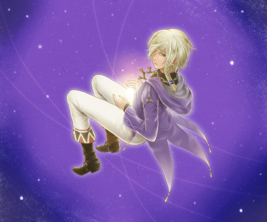 asymmetrical_hair, blonde_hair, boots, braid, earrings, gale_(harvest_moon), hal_(sakurajam), harvest_moon
