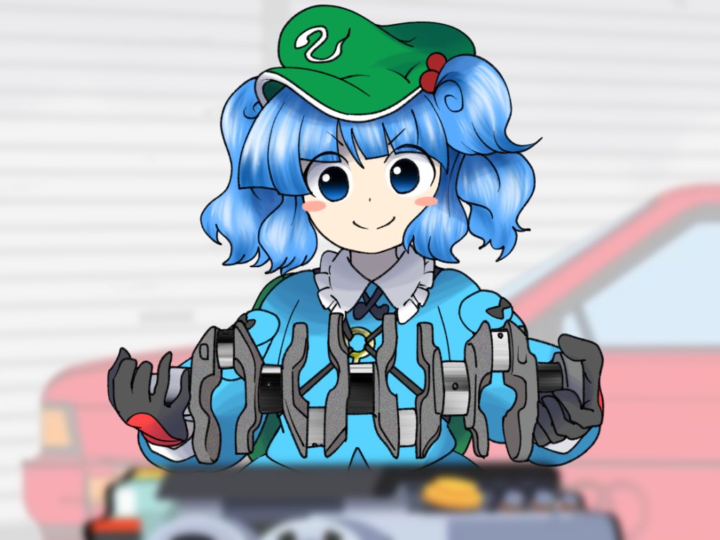 1girl, blue_eyes, blue_hair, blue_shirt, blunt_bangs, blurry, blurry_foreground, blush_stickers