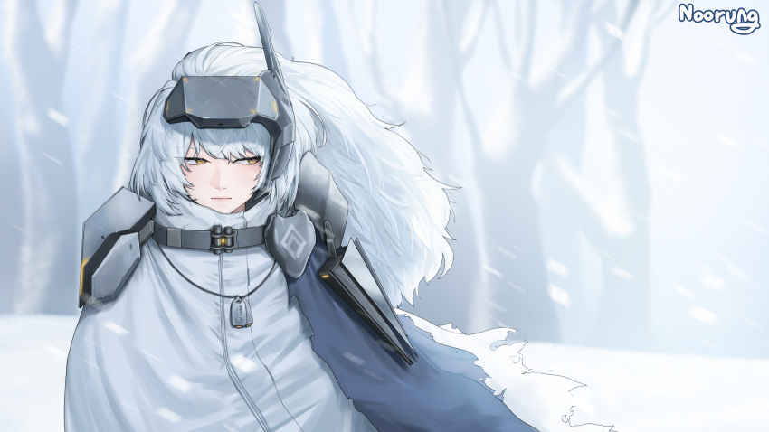 1girl, cloak, dog_tags, goddess_of_victory:_nikke, head-mounted_display, highres, long_hair, looking_to_the_side
