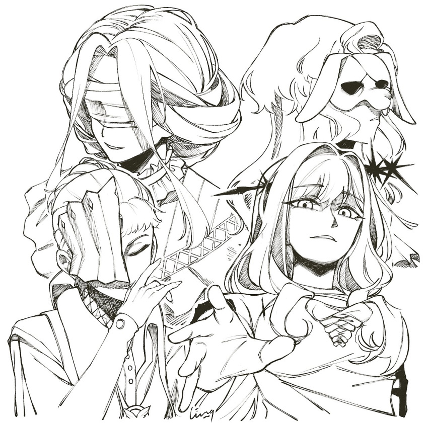 4girls, arcana_(reverse:1999), blindfold, breasts, closed_eyes, constantine_(reverse:1999), dores_(reverse:1999), druvis_iii