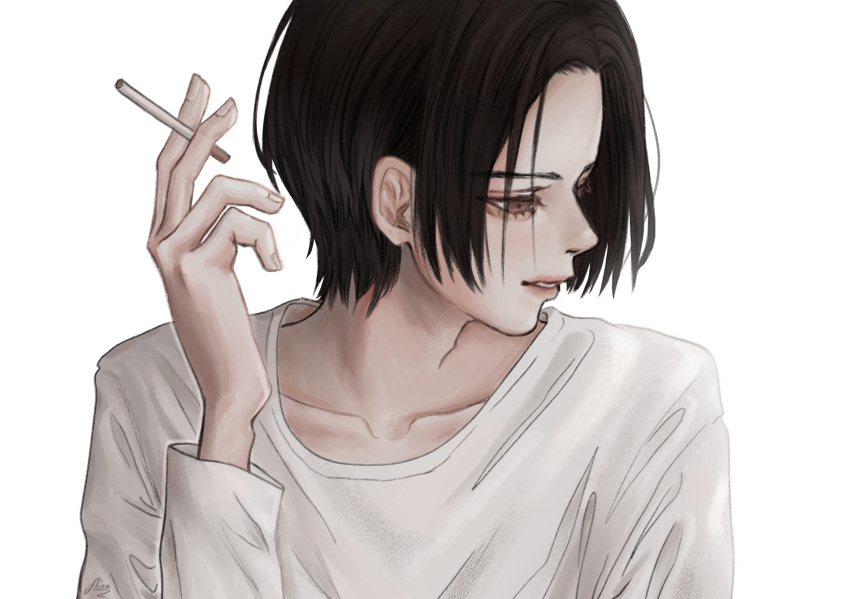 brown_eyes, cigarette, highres, holding, holding_cigarette, long_sleeves, mina_(minalaifey), original