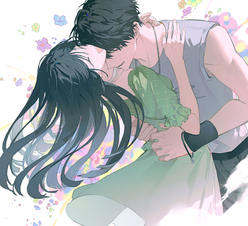 1boy, 1girl, absurdres, belt, black_belt, black_hair, caleb_(love_and_deepspace), chinese_commentary