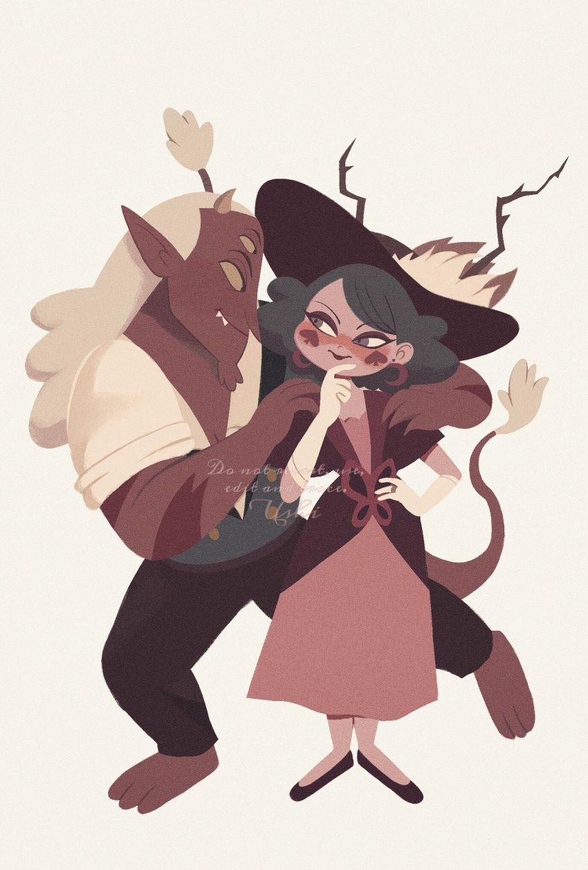 1boy, 1girl, colored_skin, couple, dress, eclipsa_butterfly, globgor, green_hair