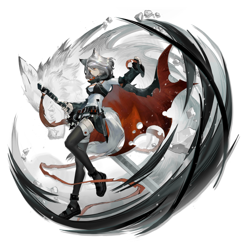 1girl, animal_ears, arknights, arm_up, bad_link, black_cape, black_thighhighs, cape