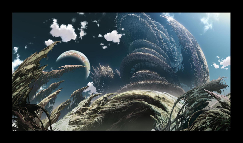 cloud, clouds, crescent_moon, highres, landscape, magewappa_z, moon, no_humans