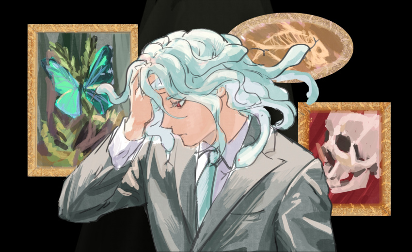 1boy, bug, butterfly, character_request, check_gender, chinese_commentary, closed_mouth, copyright_request