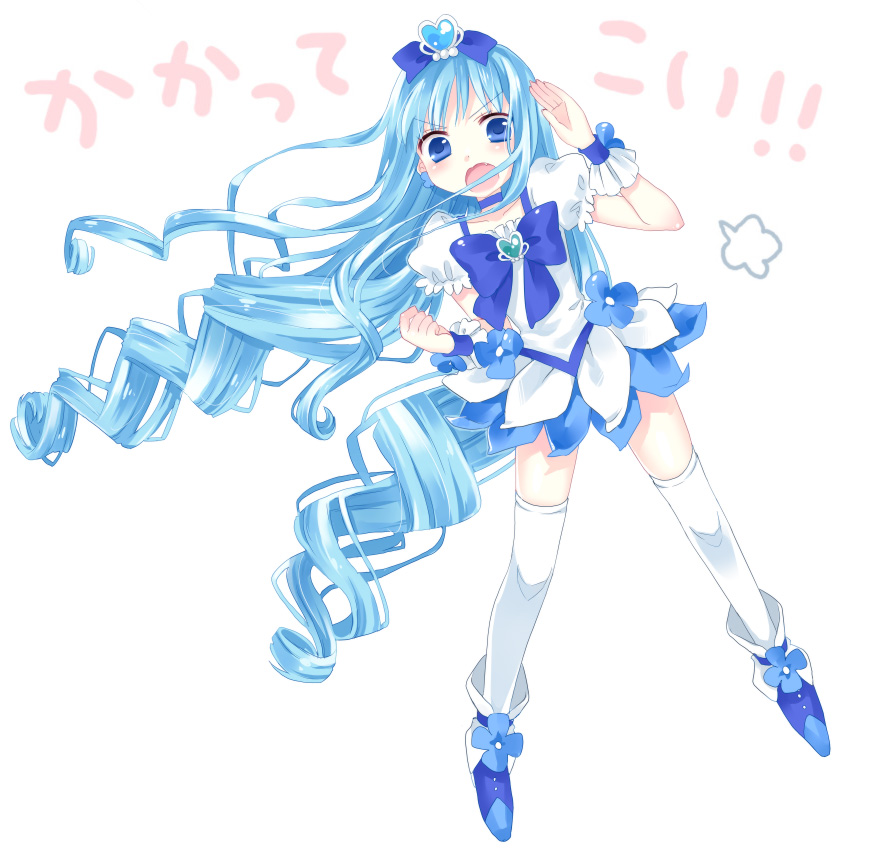 blue_eyes, blue_hair, cure_marine, fang, fighting_stance, heart, heartcatch_precure!, kurumi_erika