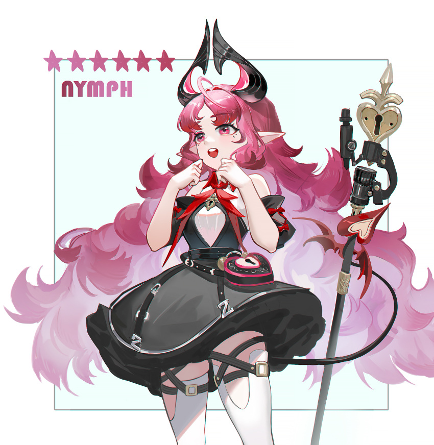 1girl, :d, aiceq_(qianchen1999), arknights, bare_shoulders, character_name, clothing_cutout, commentary