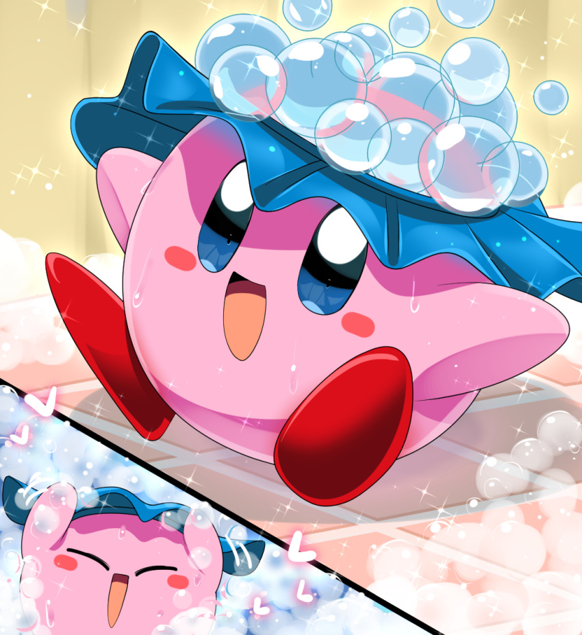 :d, blue_eyes, blush_stickers, bubble, bubble_kirby, full_body, highres, kirby