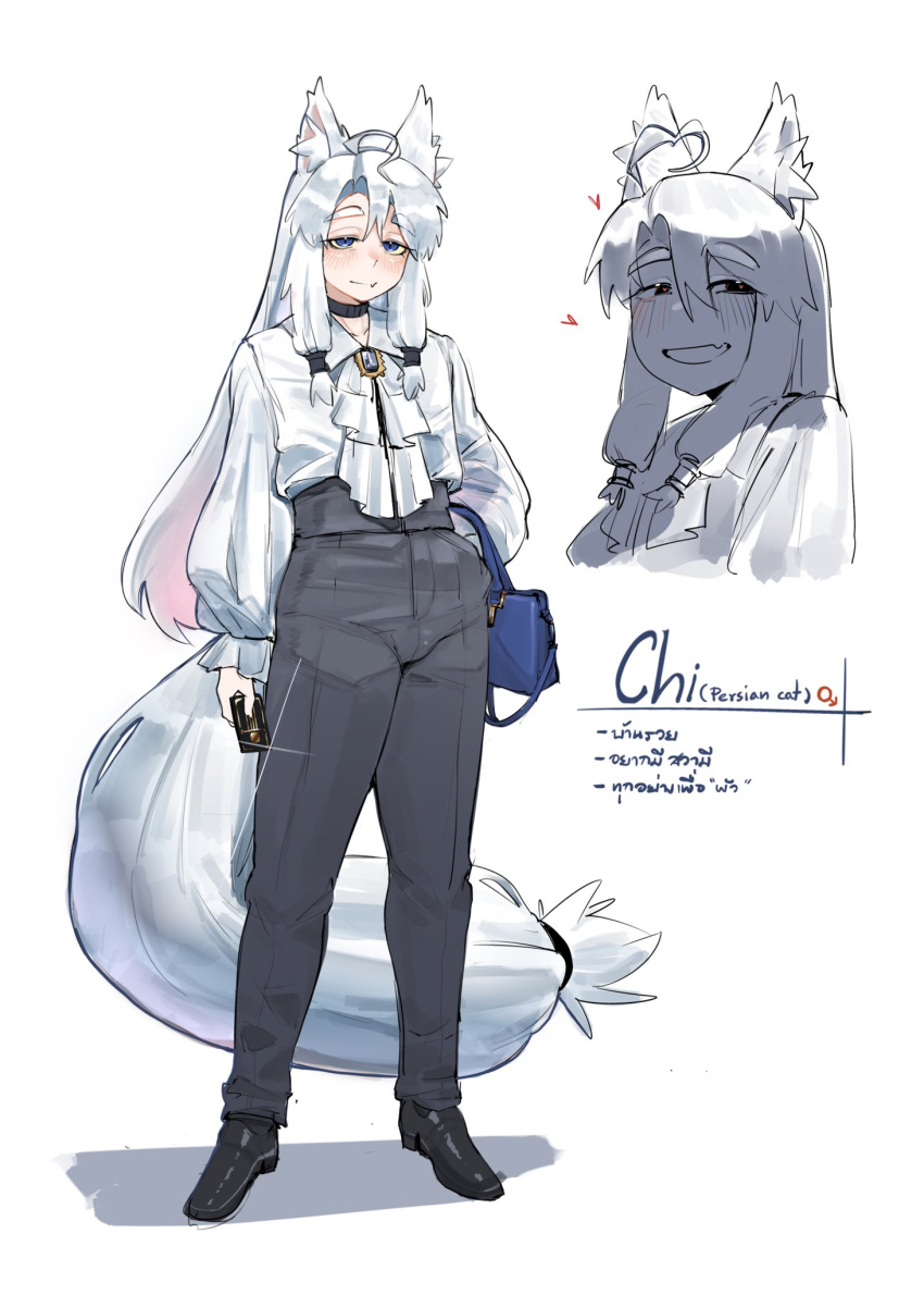 1boy, animal_ears, ascot, bag, black_credit_card, cat_boy, cat_ears, cat_tail