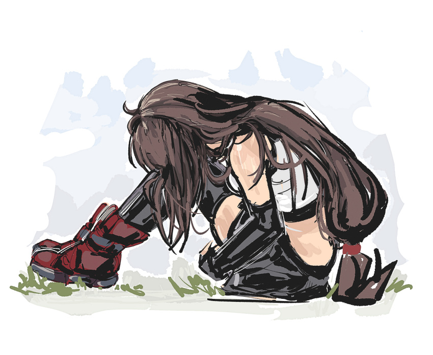 1girl, brown_hair, crop_top, final_fantasy, final_fantasy_vii, final_fantasy_vii_remake, fingerless_gloves, gloves