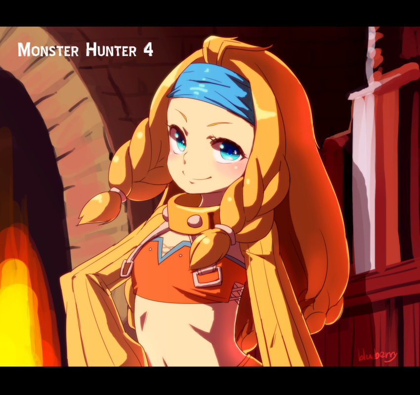 1girl, blonde_hair, blue_eyes, blueberry_(5959), braid, closed_mouth, crafting_shop_daughter_(monster_hunter), detached_sleeves