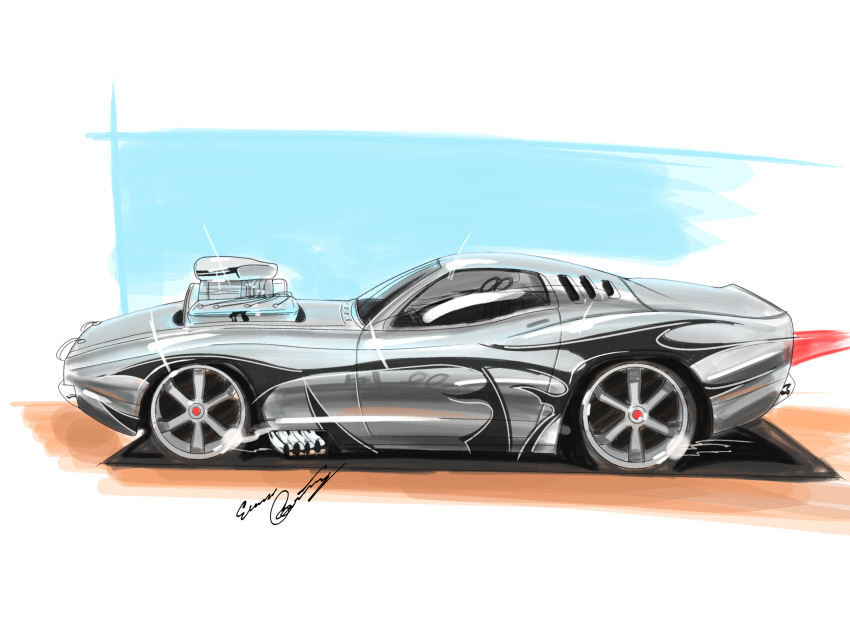 94eliasdesign, car, engine, from_side, glint, grey_car, highres, hot_wheels