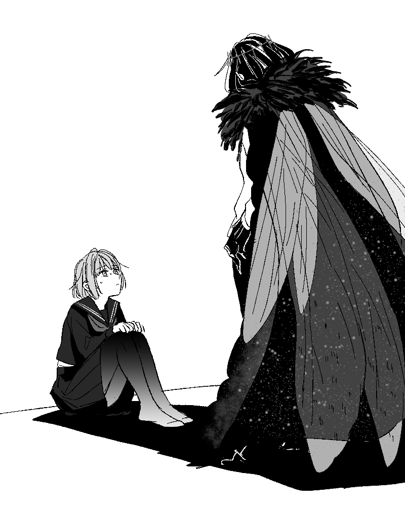 1boy, 1girl, cape, commentary_request, dragonfly_wings, fate/grand_order, fate_(series), fur-trimmed_cape