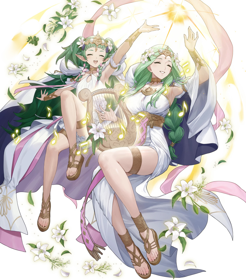 2girls, dress, fire_emblem, fire_emblem:_three_houses, fire_emblem_heroes, green_eyes, green_hair, highres