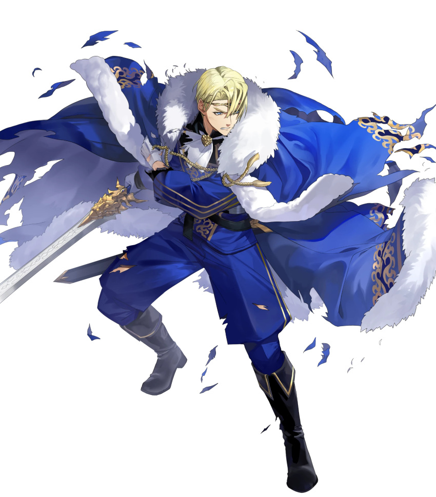 1boy, blonde_hair, blue_cape, cape, dimitri_alexandre_blaiddyd, dimitri_alexandre_blaiddyd_(stargazing_lion), fire_emblem, fire_emblem:_three_houses, fire_emblem_heroes, highres, non-web_source, official_alternate_costume, official_art, solo