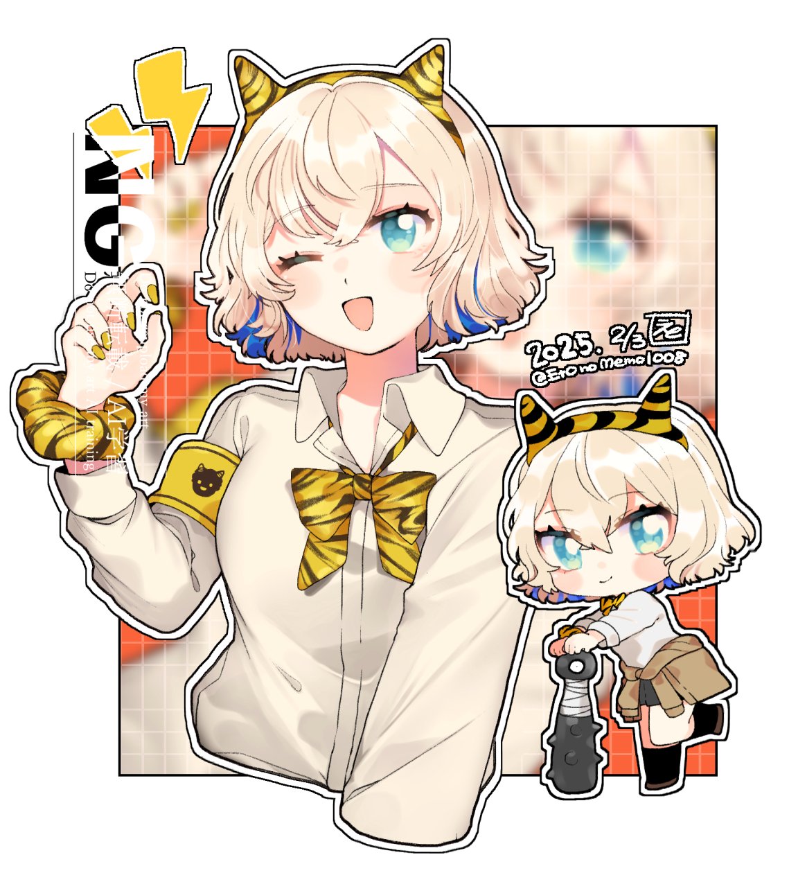 1girl, armband, black_socks, blonde_hair, blue_eyes, blue_hair, blush, bow