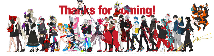 6+boys, 6+girls, :d, :o, ^_^, absurdres, aqua_hair, arm_up