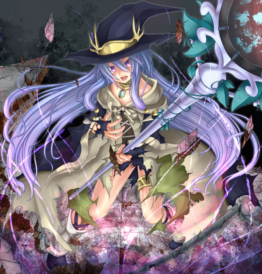 duel_monster, eria, hat, highres, long_hair, magic_circle, open_mouth, purple_eyes