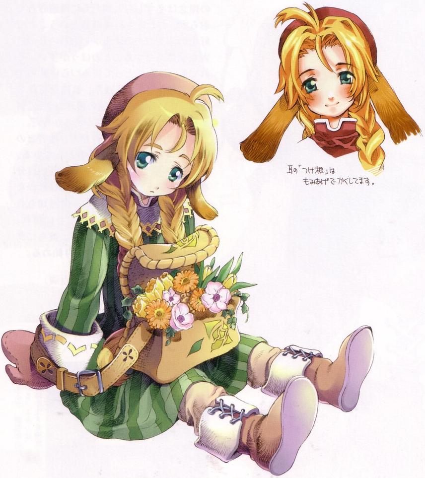 ahoge, animal_ears, bag, blonde_hair, blush, boots, bouquet, braid