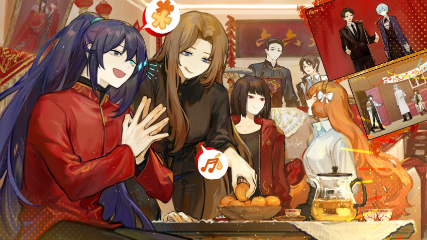 6+boys, 6+girls, :q, angela_(project_moon), ayin_(project_moon), benjamin_(project_moon), black_hair, black_shirt