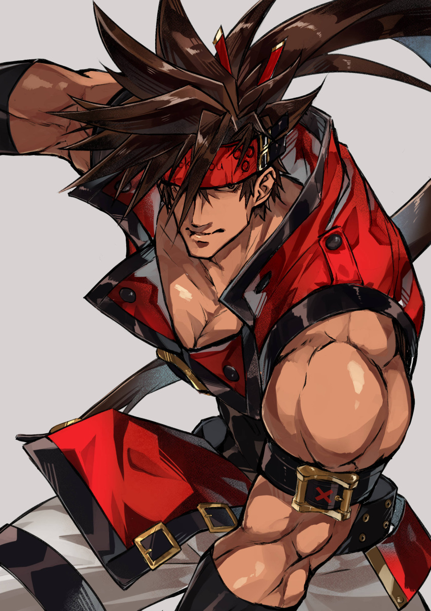 1boy, absurdres, arm_belt, belt, brown_hair, guilty_gear, headband, highres