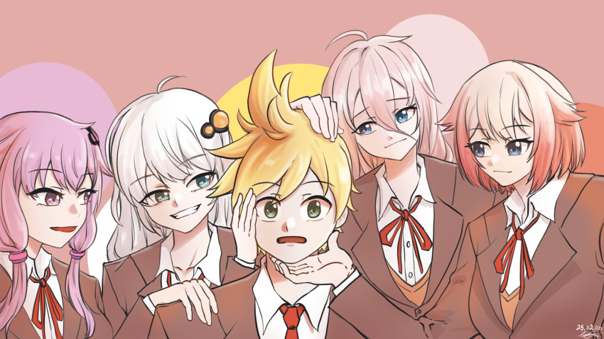 1boy, 4girls, baeori_(titioo770801), cevio, doki_doki_literature_club, harem, highres, ia_(vocaloid)