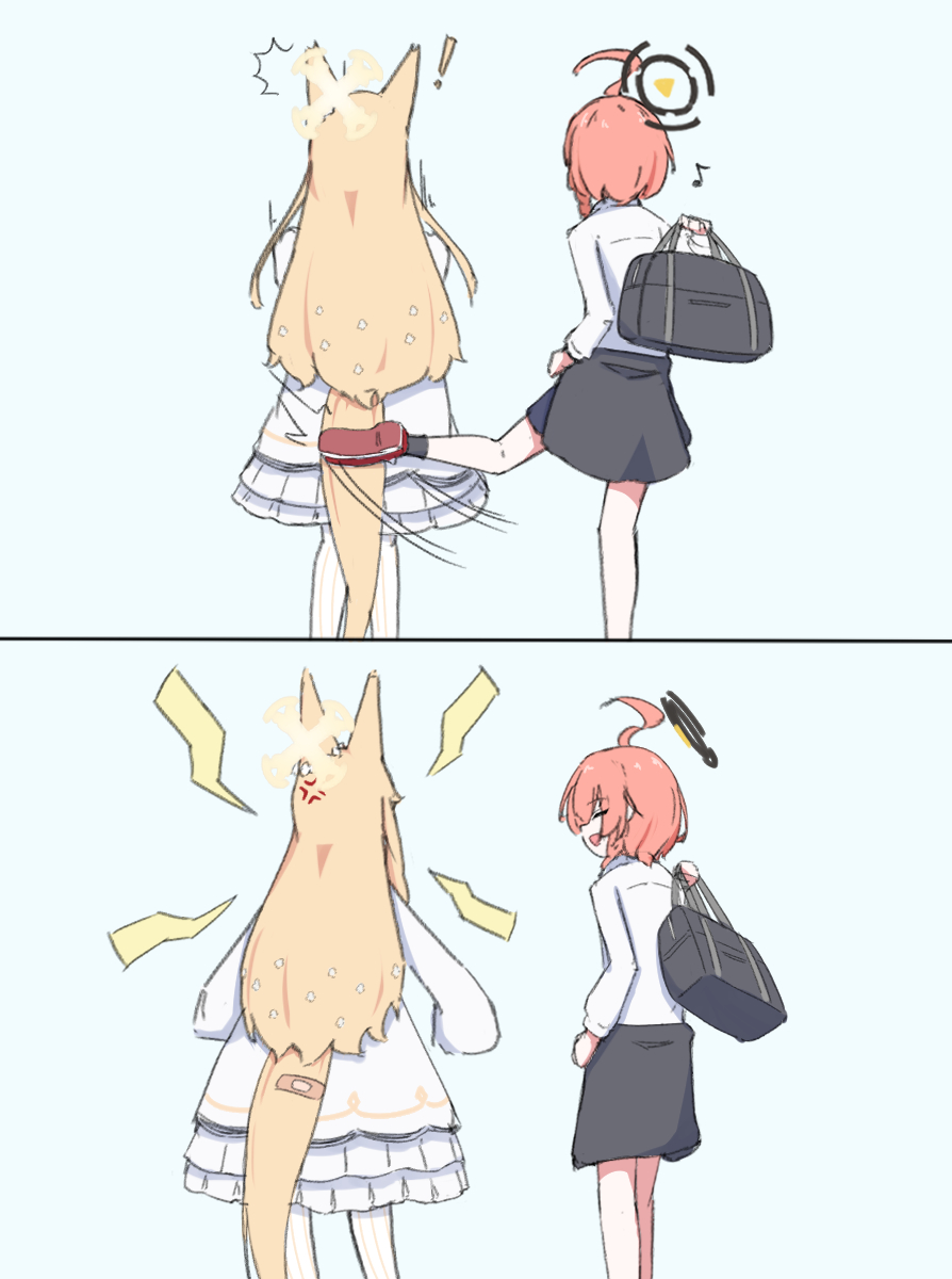 !, 2girls, ahoge, anger_vein, animal_ears, bag, black_bag, black_jacket