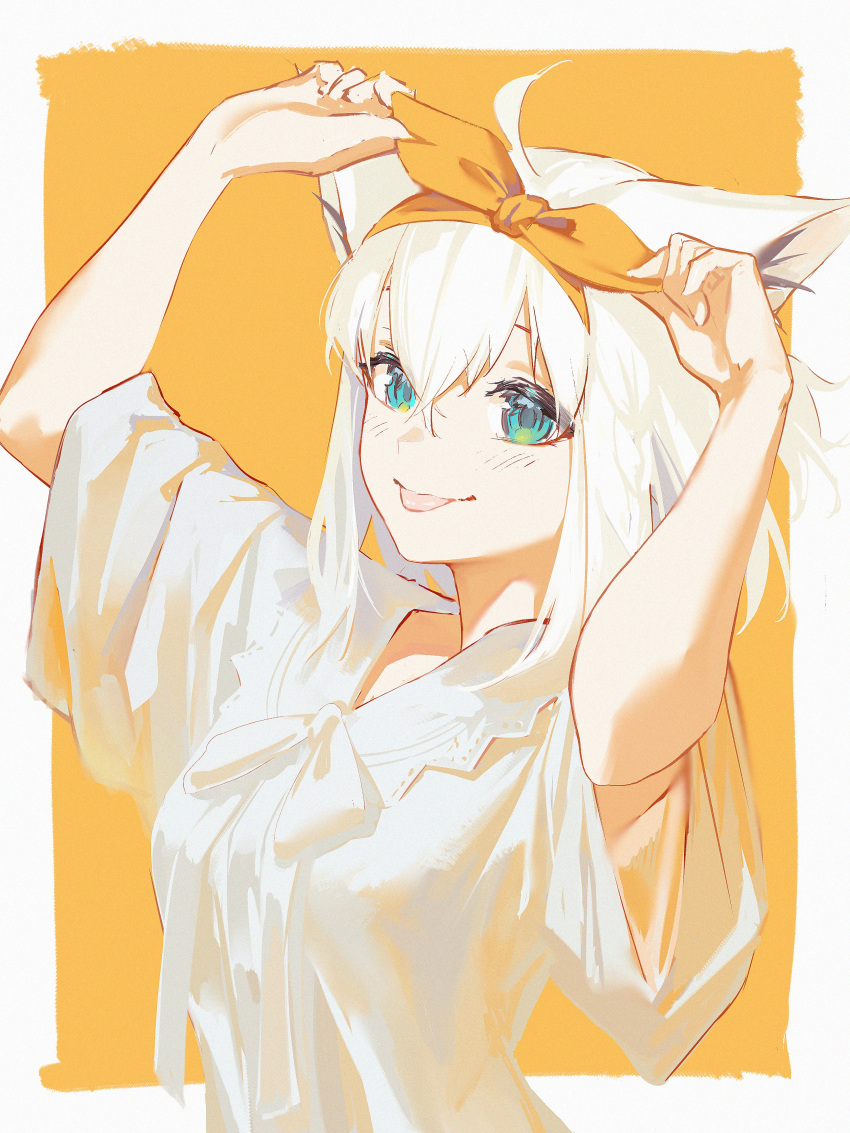 absurdres, ahoge, animal_ear_fluff, animal_ears, aqua_eyes, bow_hairband, braid, crossed_bangs