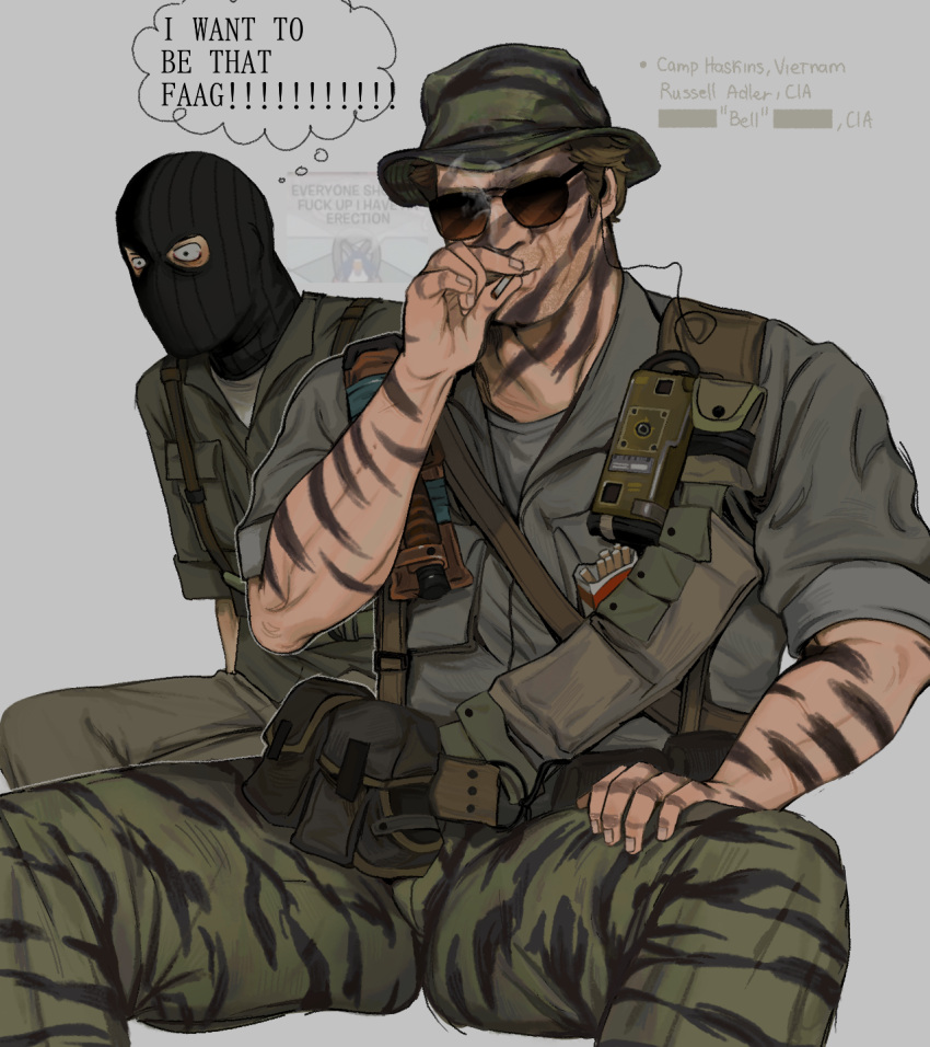 2boys, balaclava, bell_(call_of_duty), black_mask, blonde_hair, blush, bucket_hat, call_of_duty