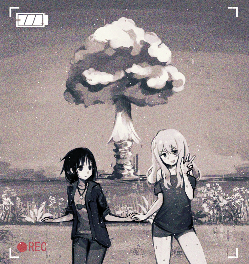 2girls, absurdres, bare_shoulders, bra_strap, chito_(shoujo_shuumatsu_ryokou), collarbone, erroten, explosion