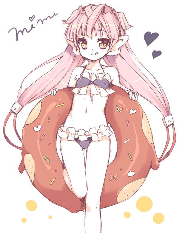 :q, bikini, copyright_request, doughnut, earlobes, giant_doughnut, navel, nemunemu_(candy_paddle)