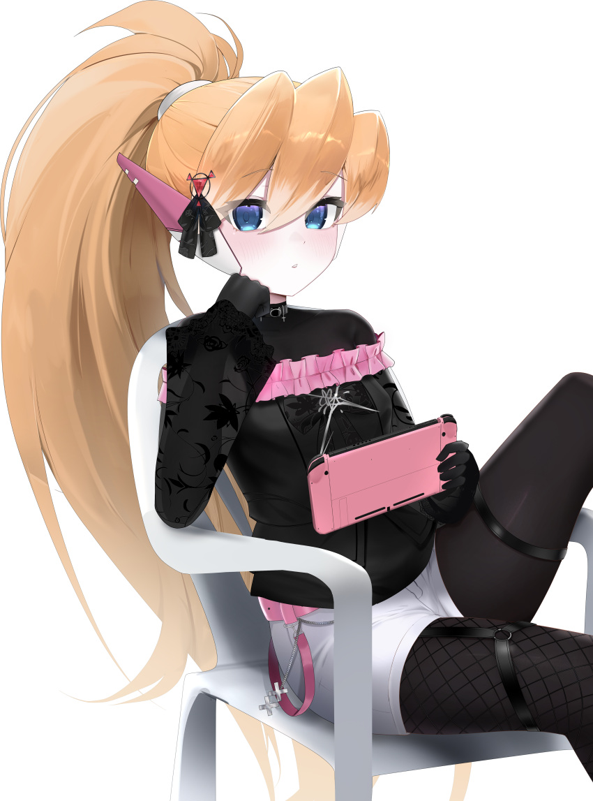 1girl, :o, absurdres, alternate_costume, belt, blonde_hair, blue_eyes, bodystocking