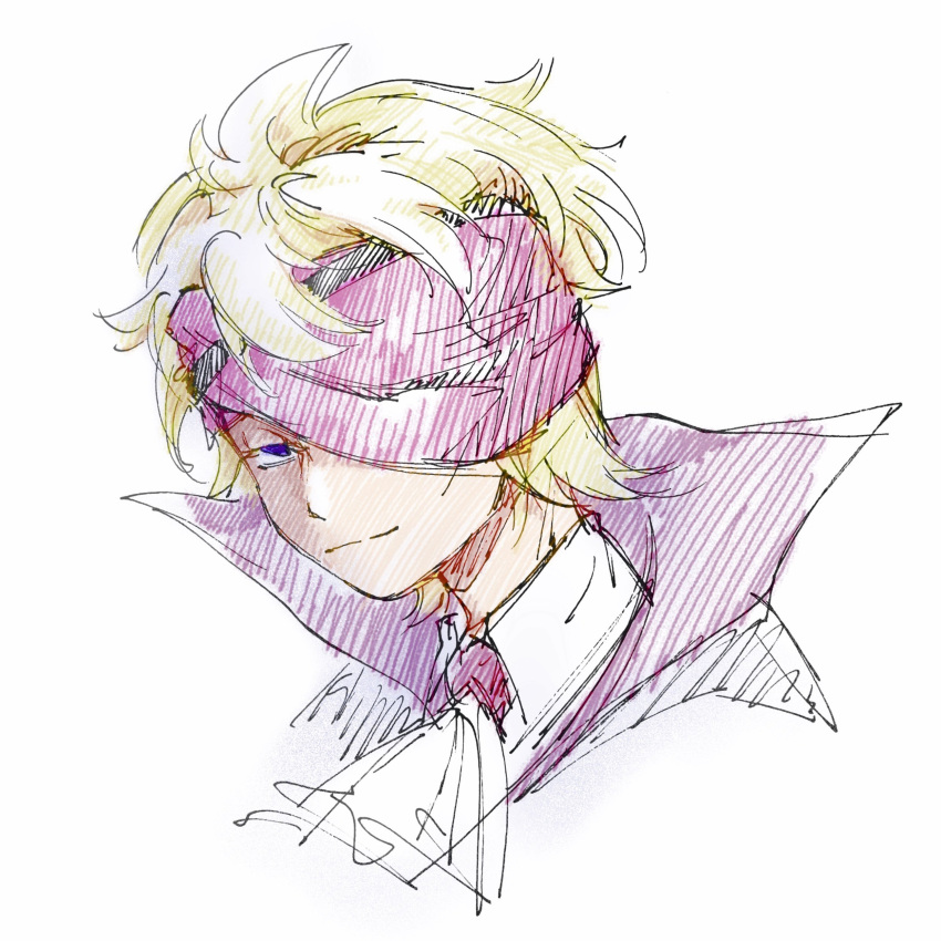 1boy, absurdres, ascot, bandage_over_one_eye, blonde_hair, closed_mouth, highres, looking_at_viewer