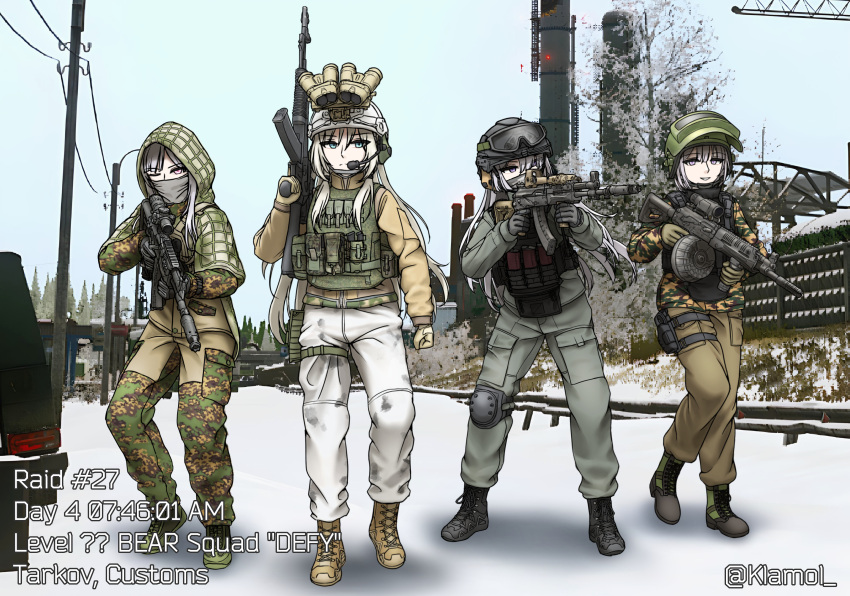ak-12, ak-12_(girls_frontline), ak-15, ak-15_(girls_frontline), an-94, an-94_(girls_frontline), assault_rifle, defy_(girls_frontline), escape_from_tarkov, girls_frontline, kalashnikov_rifle, light_machine_gun, long_hair, multiple_girls, rpk-16, rpk-16_(girls_frontline), short_hair