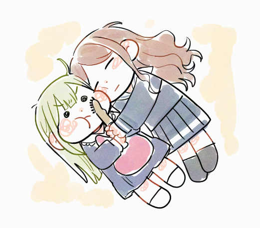 2girls, bak_pep, bang_dream!, bang_dream!_it's_mygo!!!!!, blue_dress, blue_skirt, blush, brown_hair
