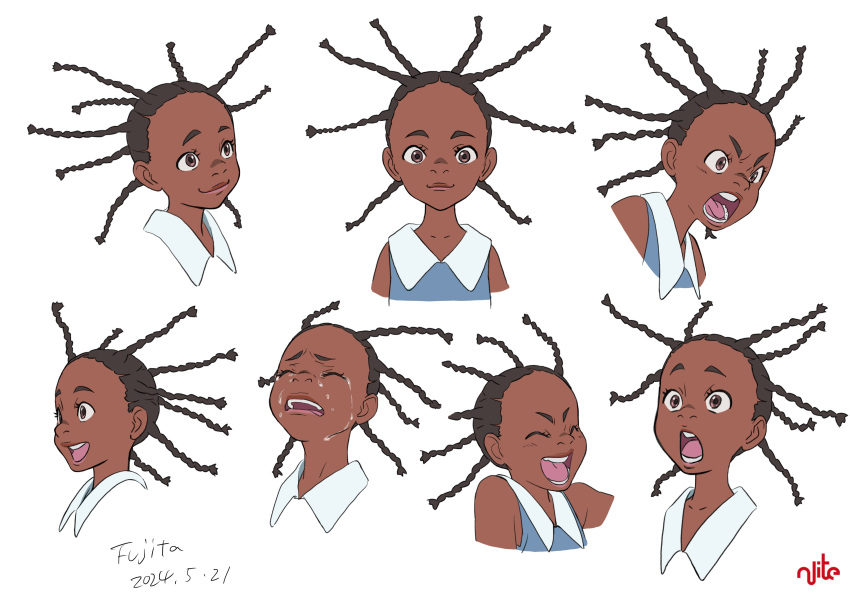 2024, 6+girls, absurdres, angry, bare_shoulders, black_hair, braid, brown_eyes