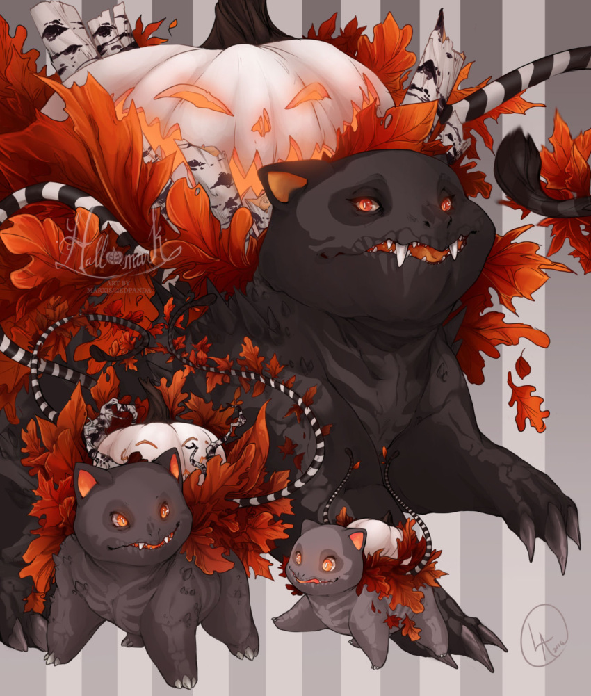 alternate_color, animal_focus, autumn, bulbasaur, claws, evolutionary_line, fangs, halloween