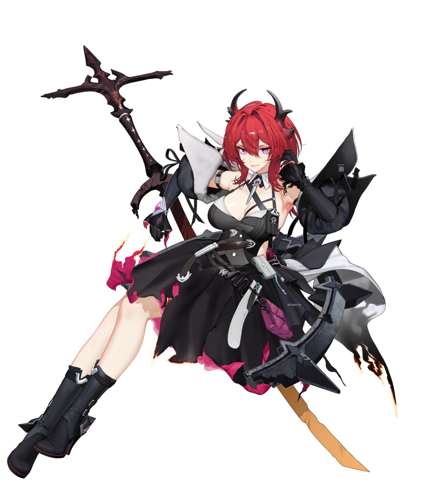 absurdres, arknights, black_dress, boots, breasts, dress, gloves, highres