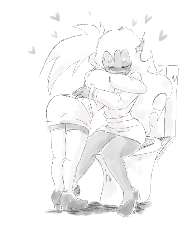 demon_girl, fang, heart, horn, hug, ingenmame, kneesocks_(character), kneesocks_(psg), monochrome, multiple_girls, panty_&amp;_stocking_with_garterbelt, scanty, scanty_(psg), siblings, sisters, sketch, skirt, thigh-highs, thighhighs, toilet, yuri