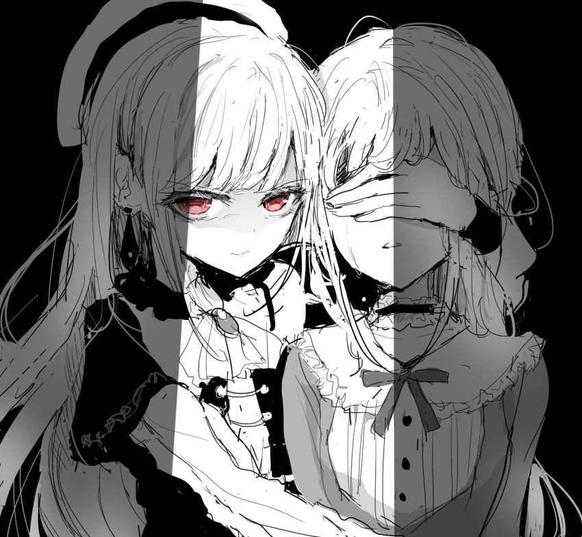 2girls, ascot, bang_dream!, bang_dream!_it's_mygo!!!!!, beret, capelet, choker, commentary