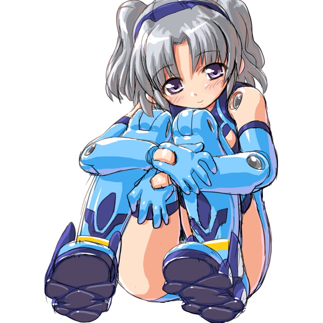 dd_(artist), doll_joints, elbow_gloves, gloves, leg_hug, purple_eyes, raptias, short_hair