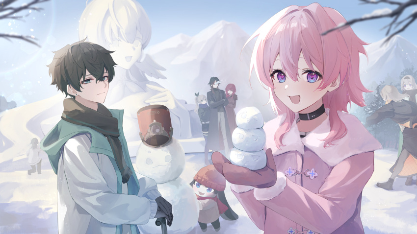 1other, 2boys, 5girls, alternate_costume, black_choker, blade_(honkai:_star_rail), blue_eyes, choker