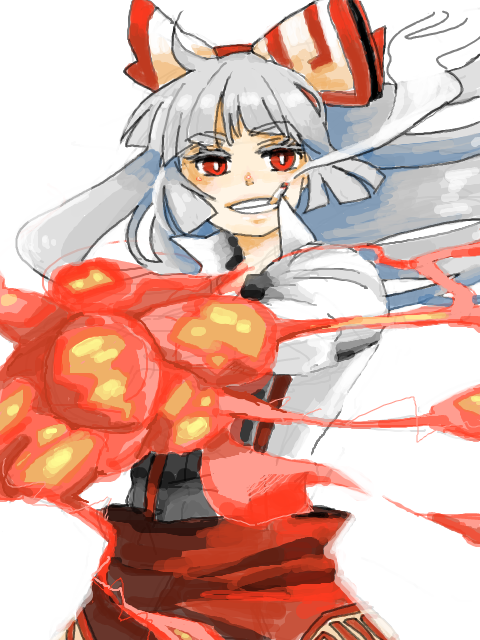 bad_id, cigarette, colored_eyelashes, desutoro, eyelashes, fire, fujiwara_no_mokou, grin