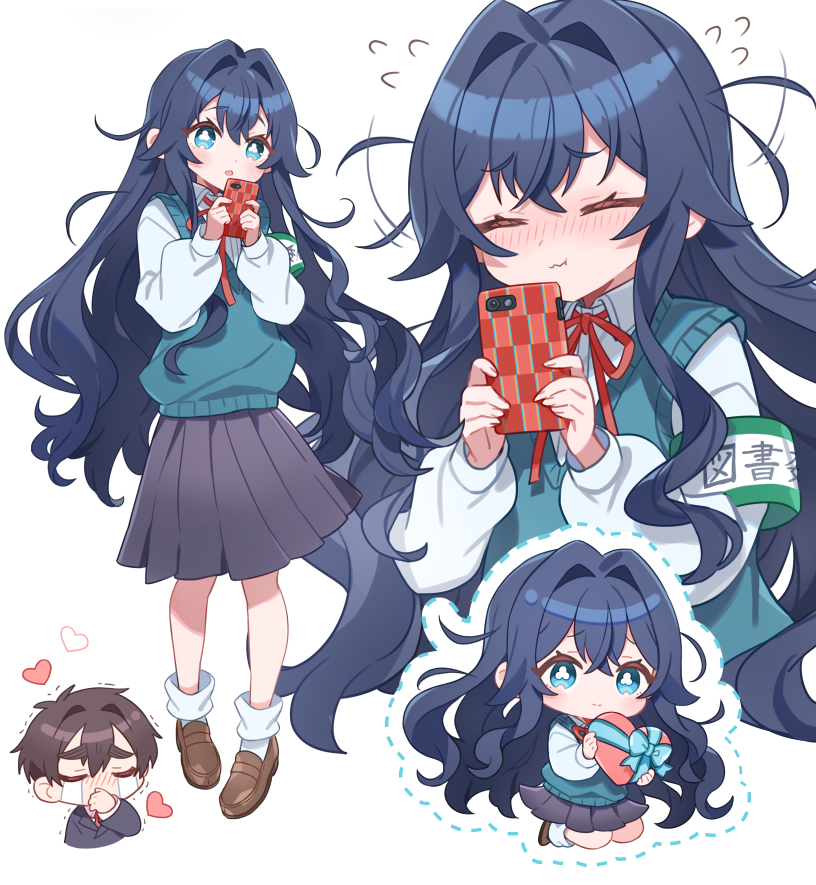 1boy, 1girl, :o, aijou_rentarou, ankle_socks, armband, black_hair, blazer