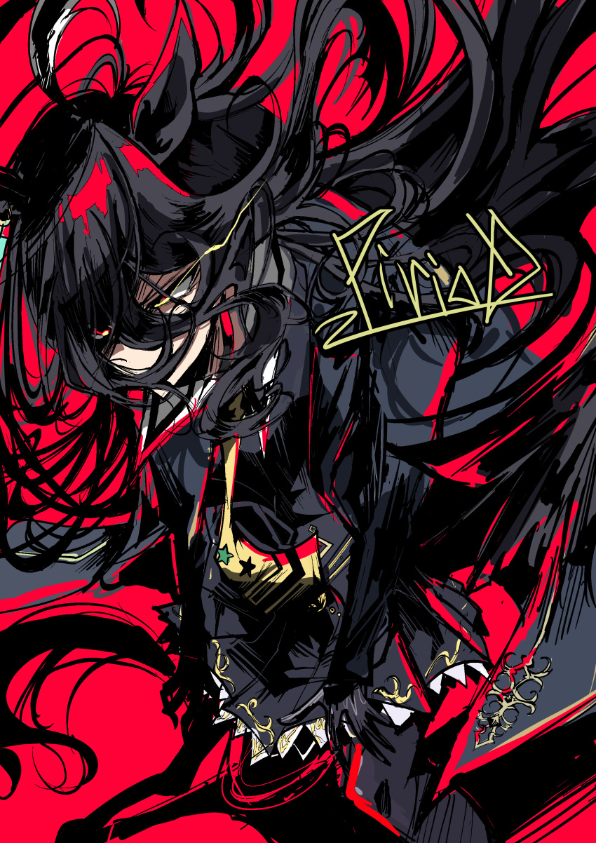 1girl, absurdres, ahoge, animal_ears, black_coat, black_pantyhose, black_shirt, black_skirt
