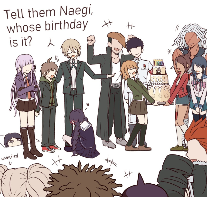 +++, 6+boys, 6+girls, :d, ahoge, asahina_aoi, birthday, birthday_cake