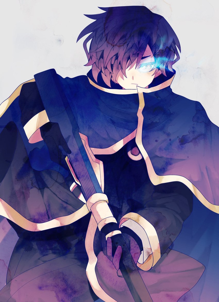 1boy, 9sn6m, black_pants, blue_cape, brooch, cape, cowboy_shot, e.g.o_(project_moon)